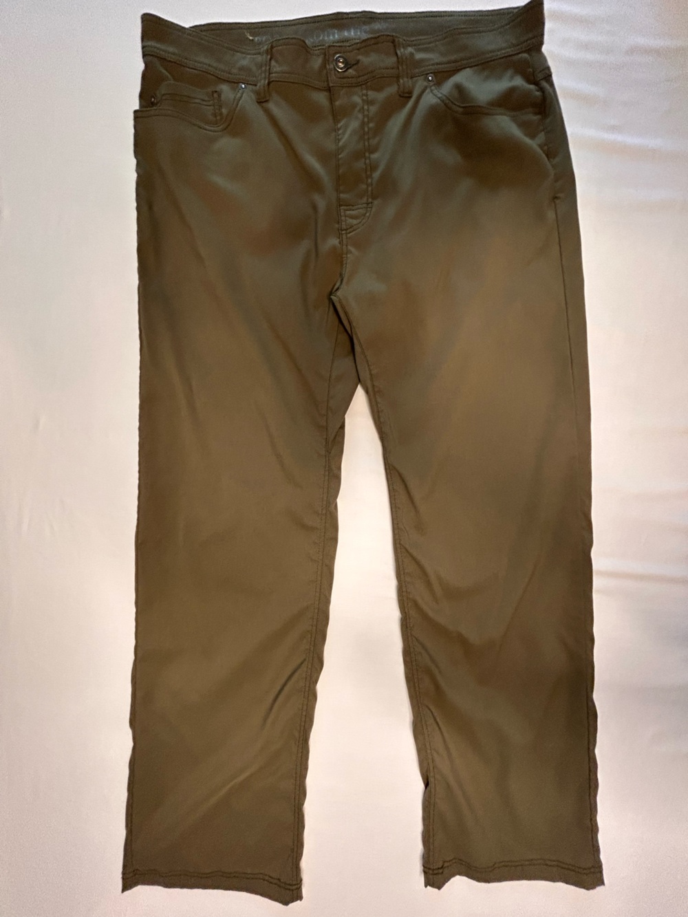 prAna Pants Mens 38x32 Slim Fit Olive Green Stretch Outdoor Travel